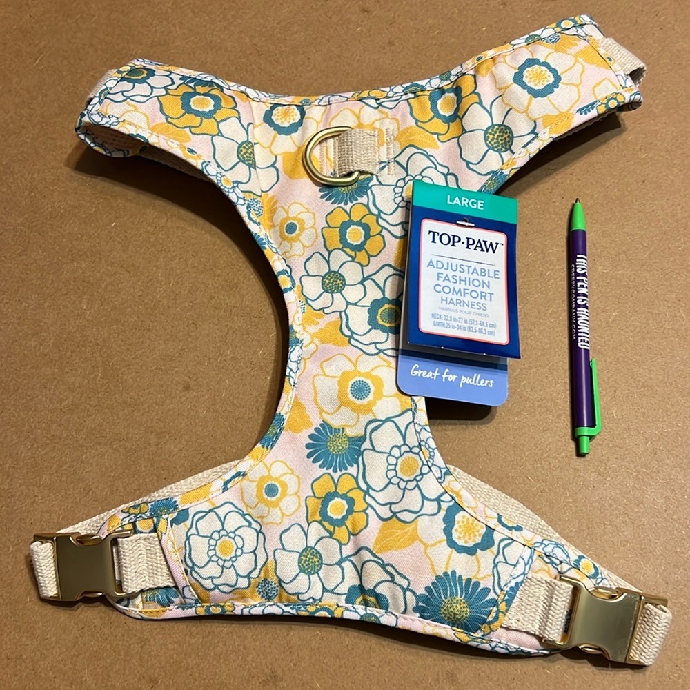 Top Paw pink blue yellow flower harness